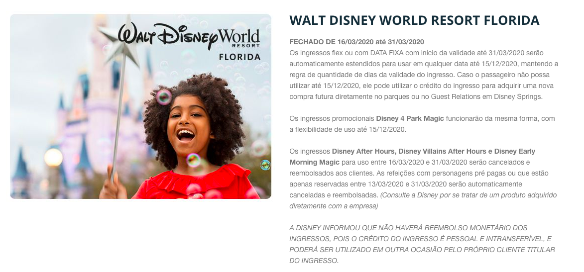 reembolso de ingressos Disney