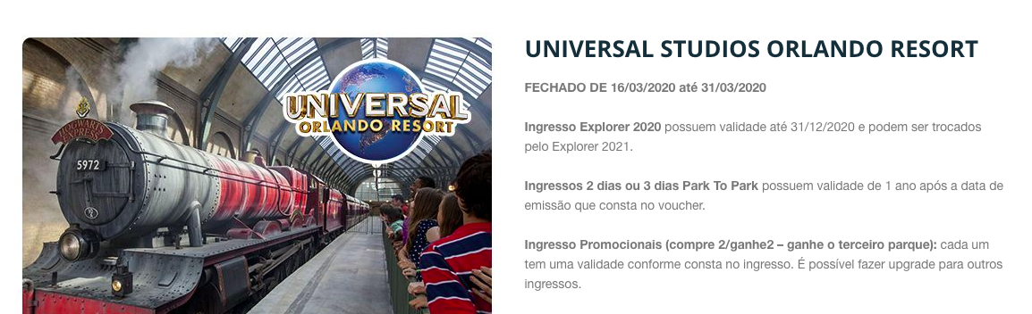 reembolso de ingressos Universal