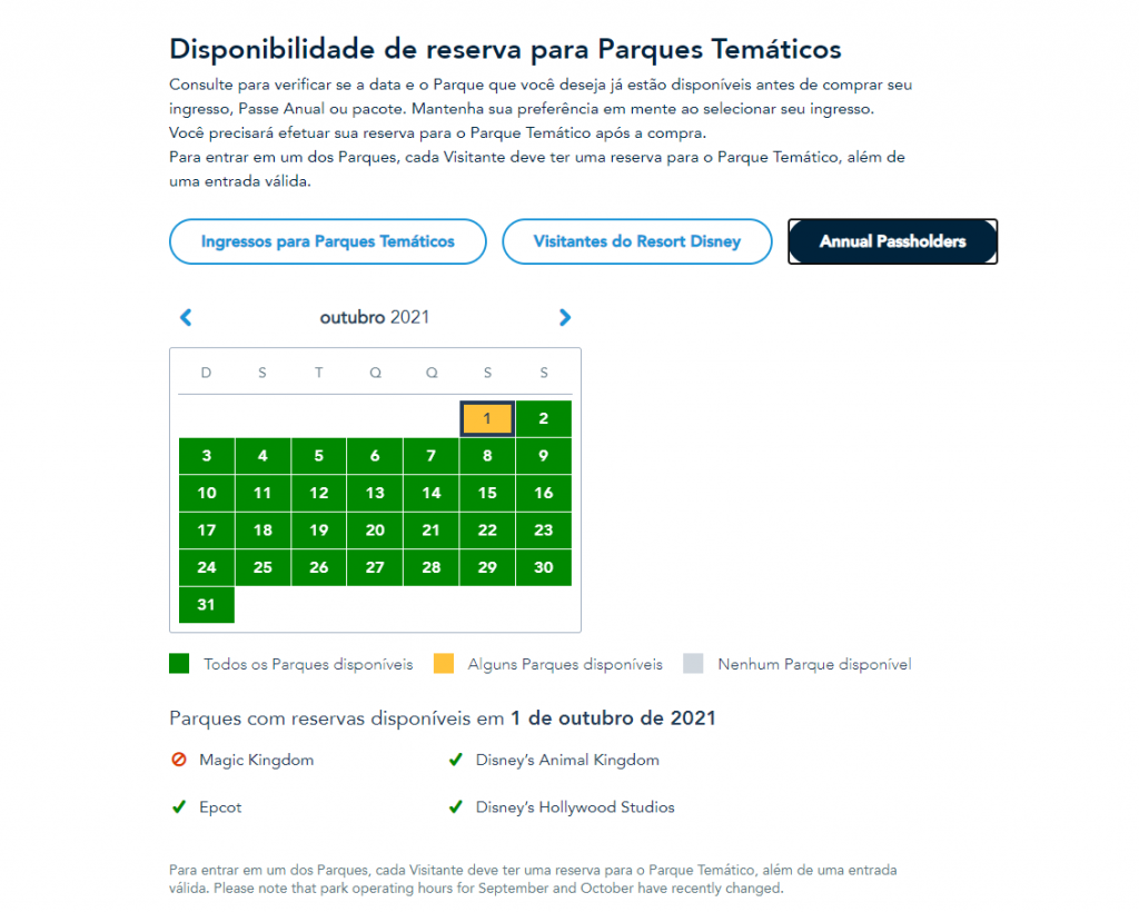 Disney Park Pass esgotado para portadores de passe anual