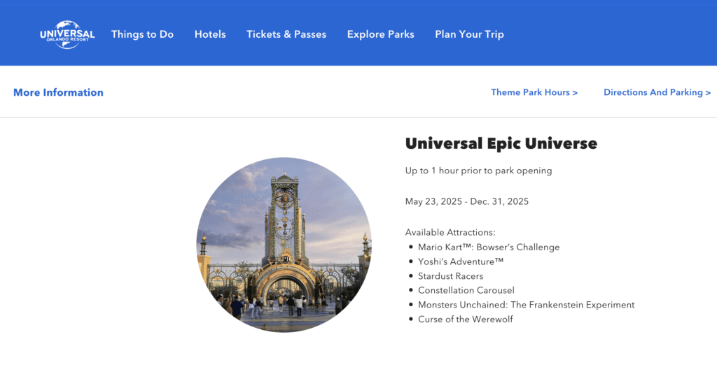 Early Park Admission Epic Universe